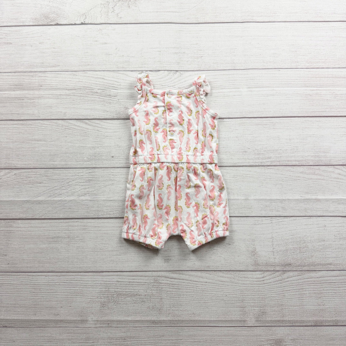 Just One You Carter's Seahorse Romper Baby Girl Pink Gold Sleeveless 3-6 Months