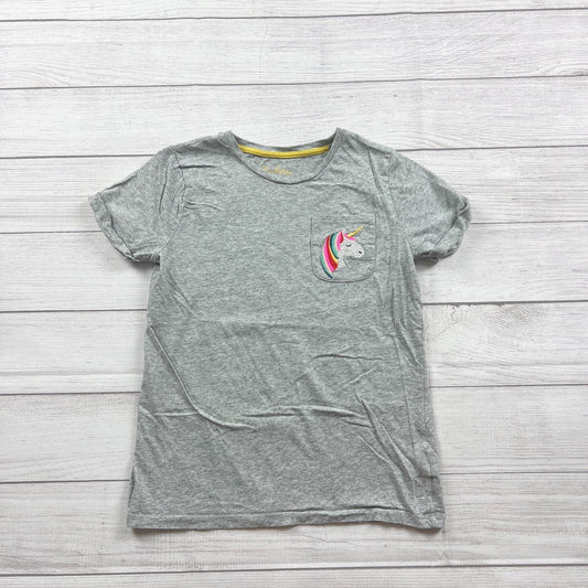 Mini Boden Kids T-Shirt Gray Unicorn Pocket Graphic Short Sleeve Top 13-14