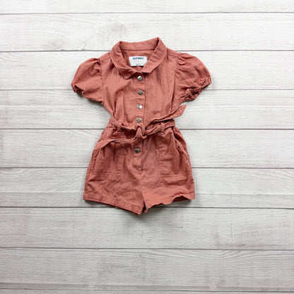 Old Navy Girls Puff Sleeve Button Front Romper Belted Terracotta Pink 4T