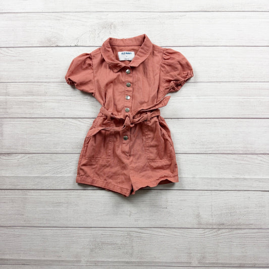 Old Navy Girls Puff Sleeve Button Front Romper Belted Terracotta Pink 4T