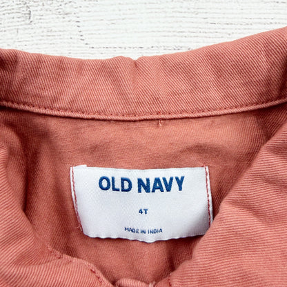 Old Navy Girls Puff Sleeve Button Front Romper Belted Terracotta Pink 4T
