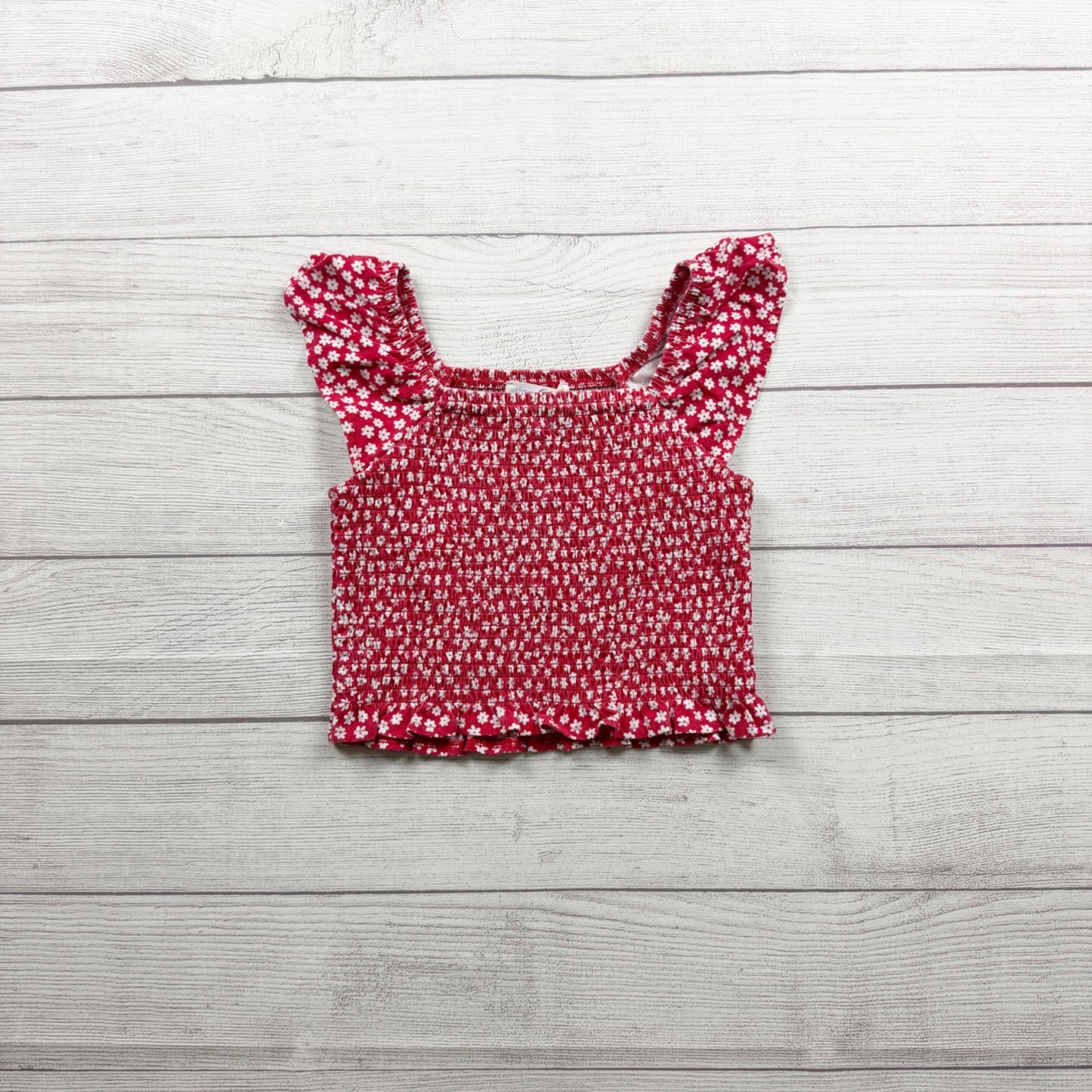 Sugar & Jade Smocked Red Floral Print Top Sleeveless Daisy Detail M