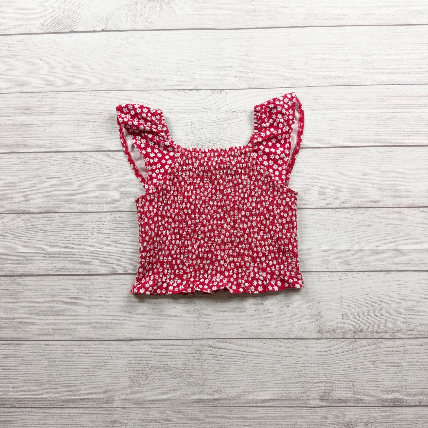 Sugar & Jade Smocked Red Floral Print Top Sleeveless Daisy Detail M
