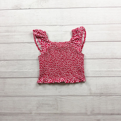 Sugar & Jade Smocked Red Floral Print Top Sleeveless Daisy Detail M