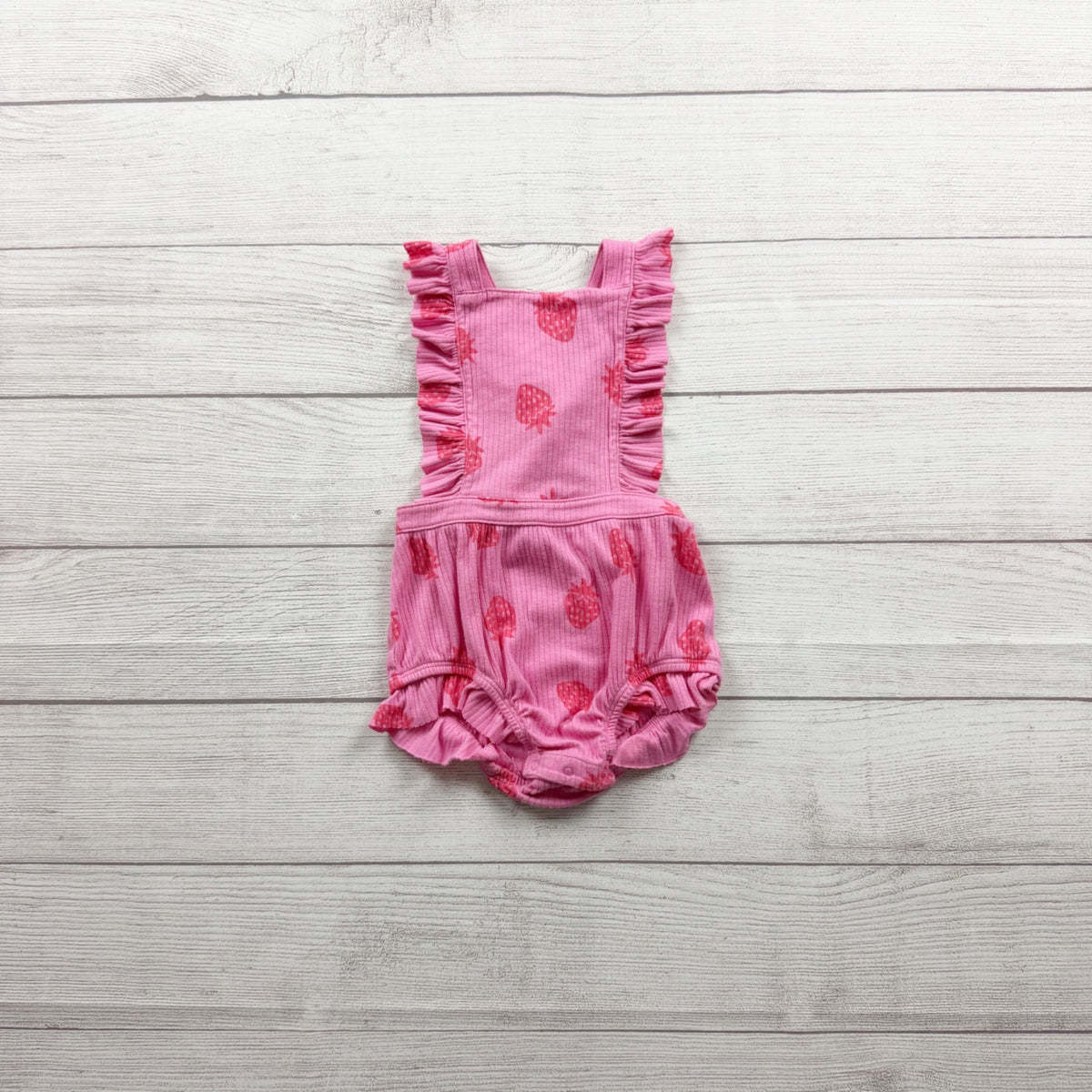 Cat & Jack Toddler Girl Strawberry Print Ruffle Jumper Romper Pink 12-18 Months