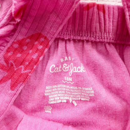 Cat & Jack Toddler Girl Strawberry Print Ruffle Jumper Romper Pink 12-18 Months