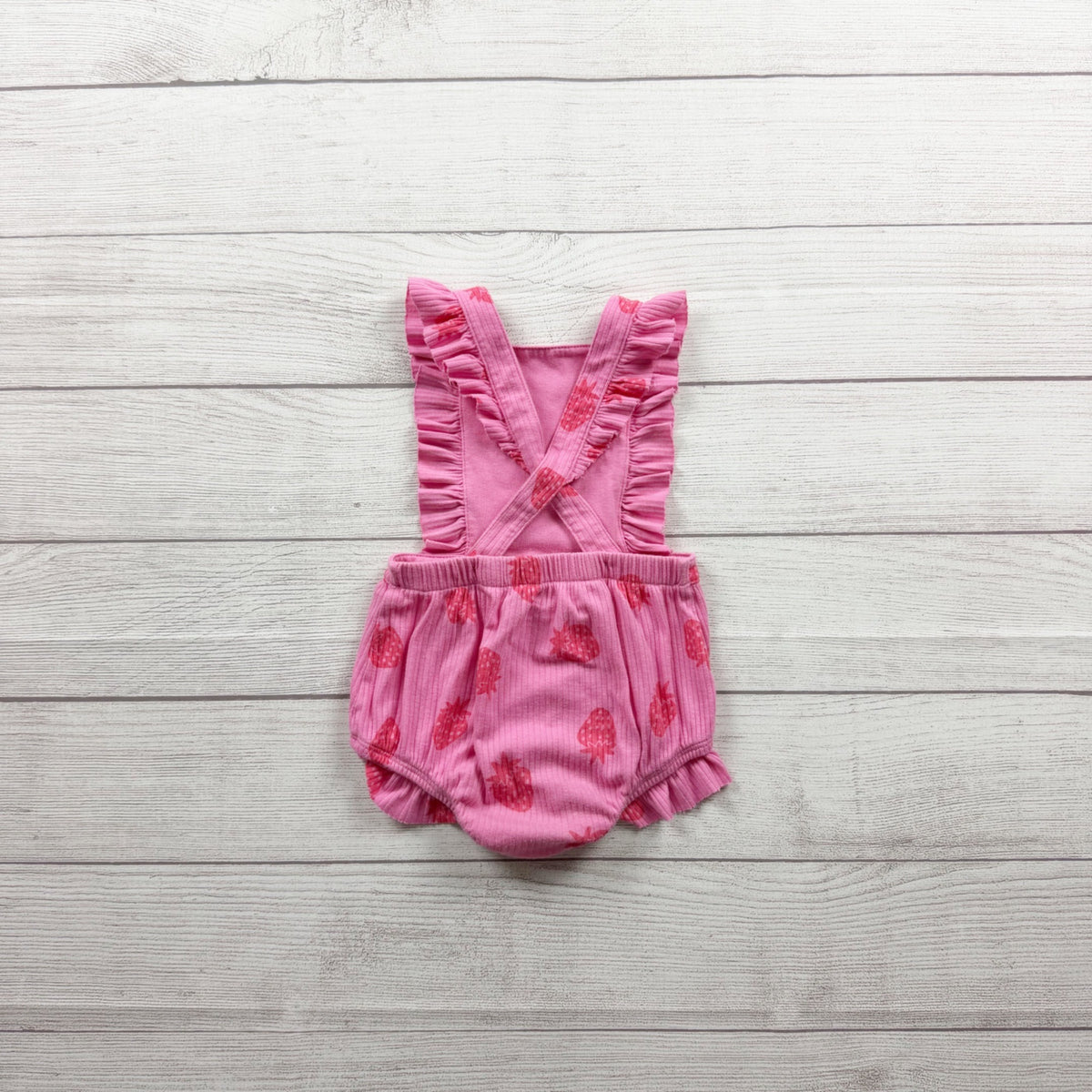 Cat & Jack Toddler Girl Strawberry Print Ruffle Jumper Romper Pink 12-18 Months