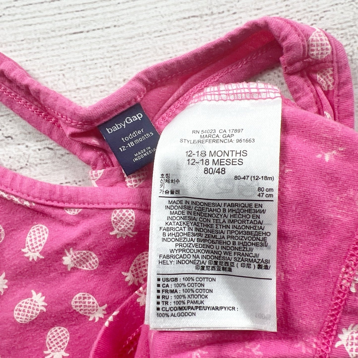 babyGap Toddler Girl Tank Top Pink Pineapple Print Racerback 12-18 Months