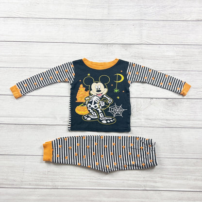 Disney Toddler Halloween Pajamas Mickey Mouse Skeleton Striped 2pc Set 2T