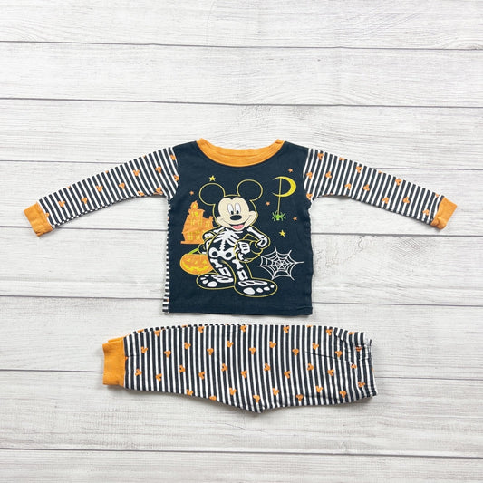 Disney Toddler Halloween Pajamas Mickey Mouse Skeleton Striped 2pc Set 2T