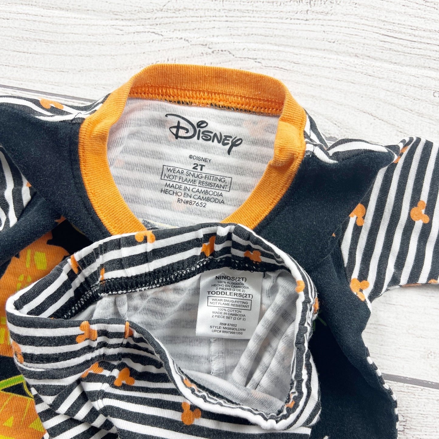 Disney Toddler Halloween Pajamas Mickey Mouse Skeleton Striped 2pc Set 2T