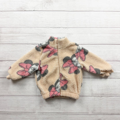 Disney Junior Minnie Mouse Girls Fleece Jacket Pink Bow Print Beige 2T