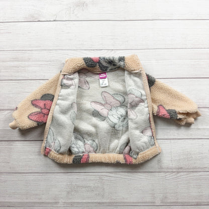 Disney Junior Minnie Mouse Girls Fleece Jacket Pink Bow Print Beige 2T