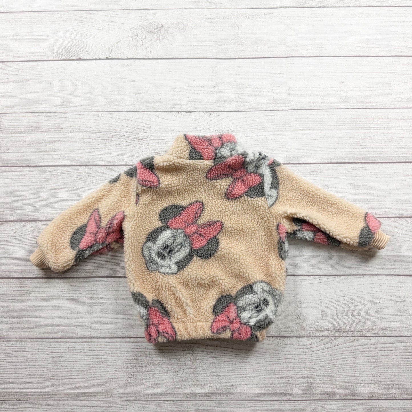 Disney Junior Minnie Mouse Girls Fleece Jacket Pink Bow Print Beige 2T