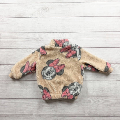 Disney Junior Minnie Mouse Girls Fleece Jacket Pink Bow Print Beige 2T