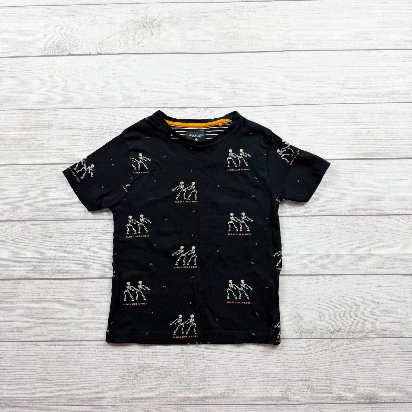 Denim & Flower Boys Halloween Skeleton Print T-Shirt Floss Like a Boss Tee 5-6