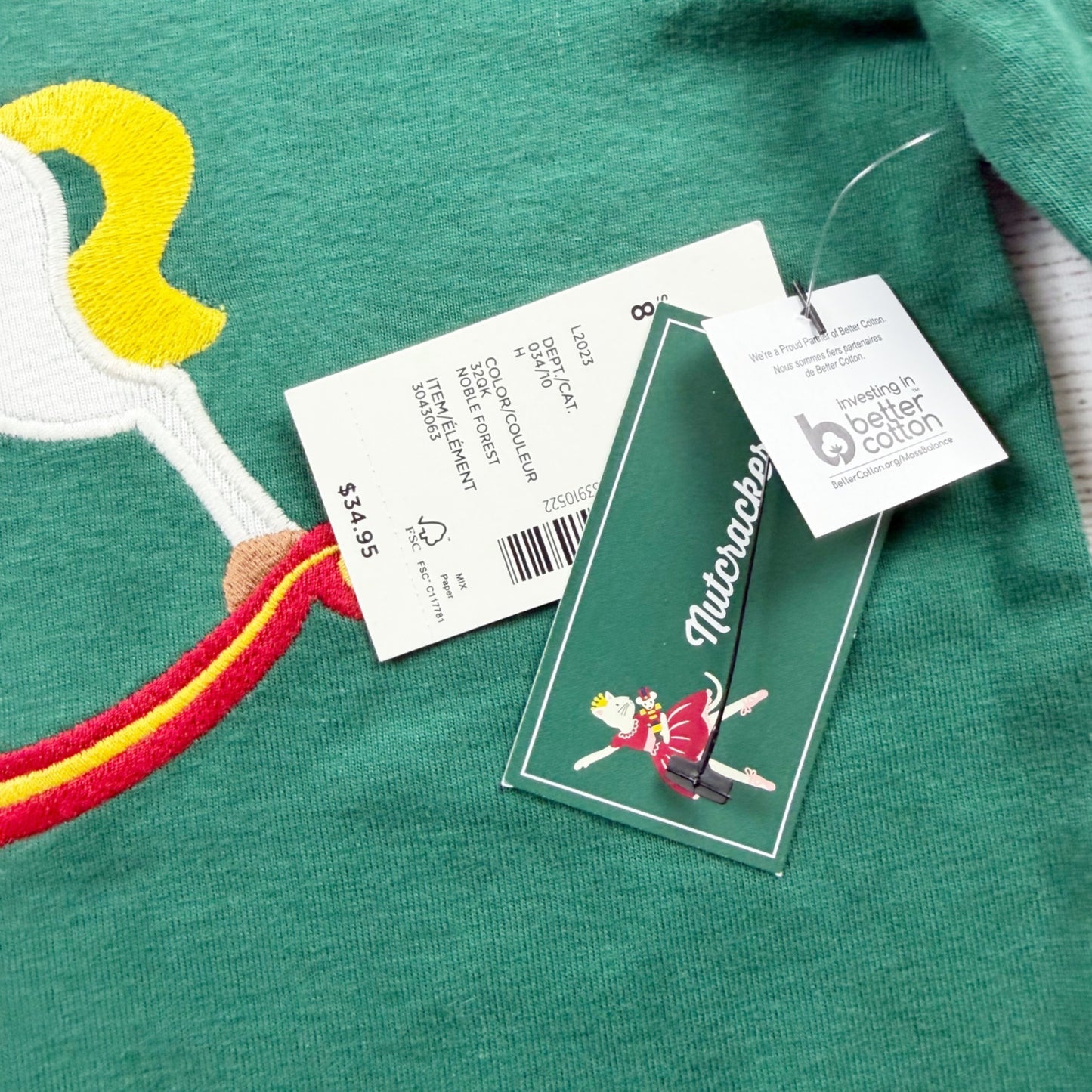 Gymboree Girls Christmas Rocking Horse Shirt Green Long Sleeve Ruffle Hem NWT 8