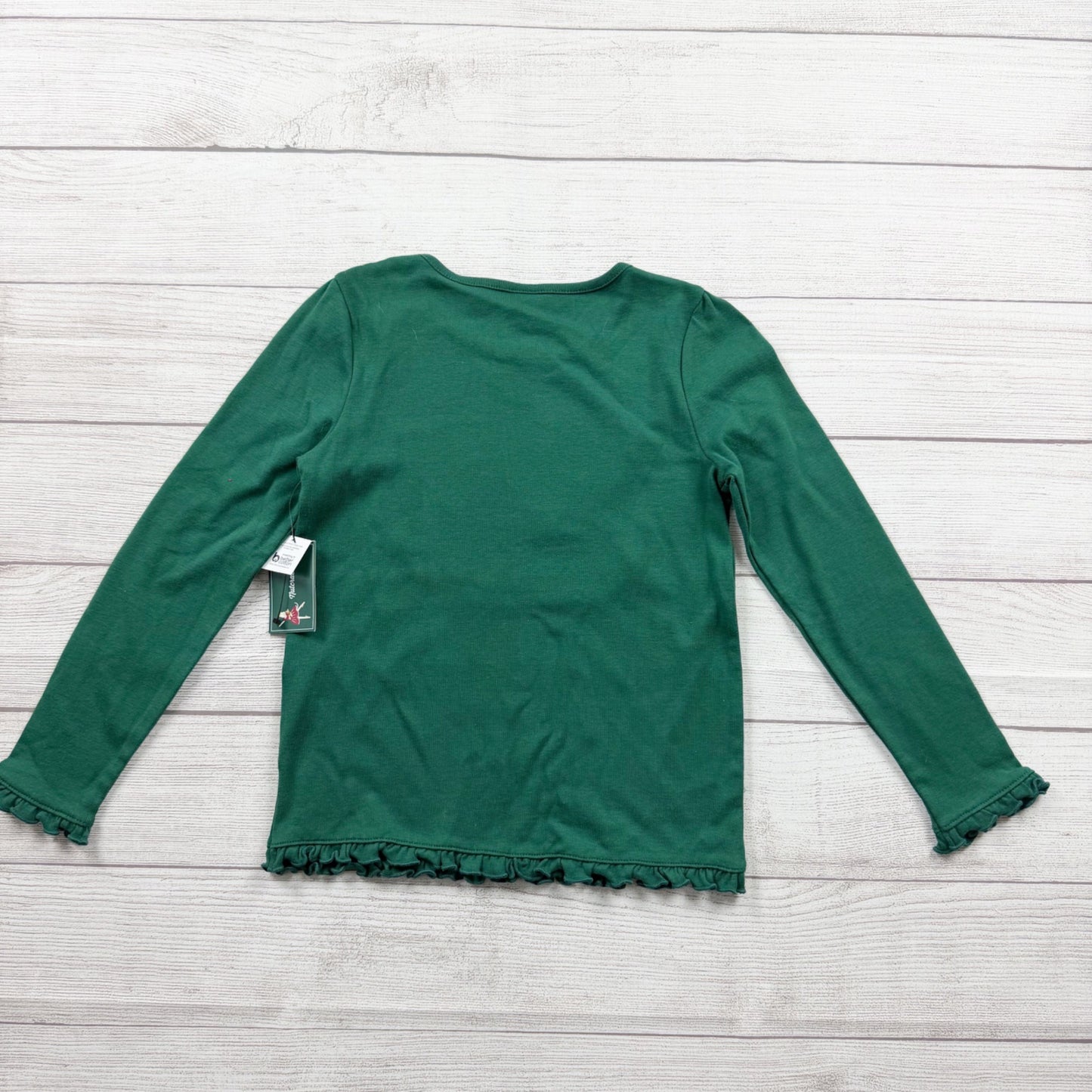 Gymboree Girls Christmas Rocking Horse Shirt Green Long Sleeve Ruffle Hem NWT 8