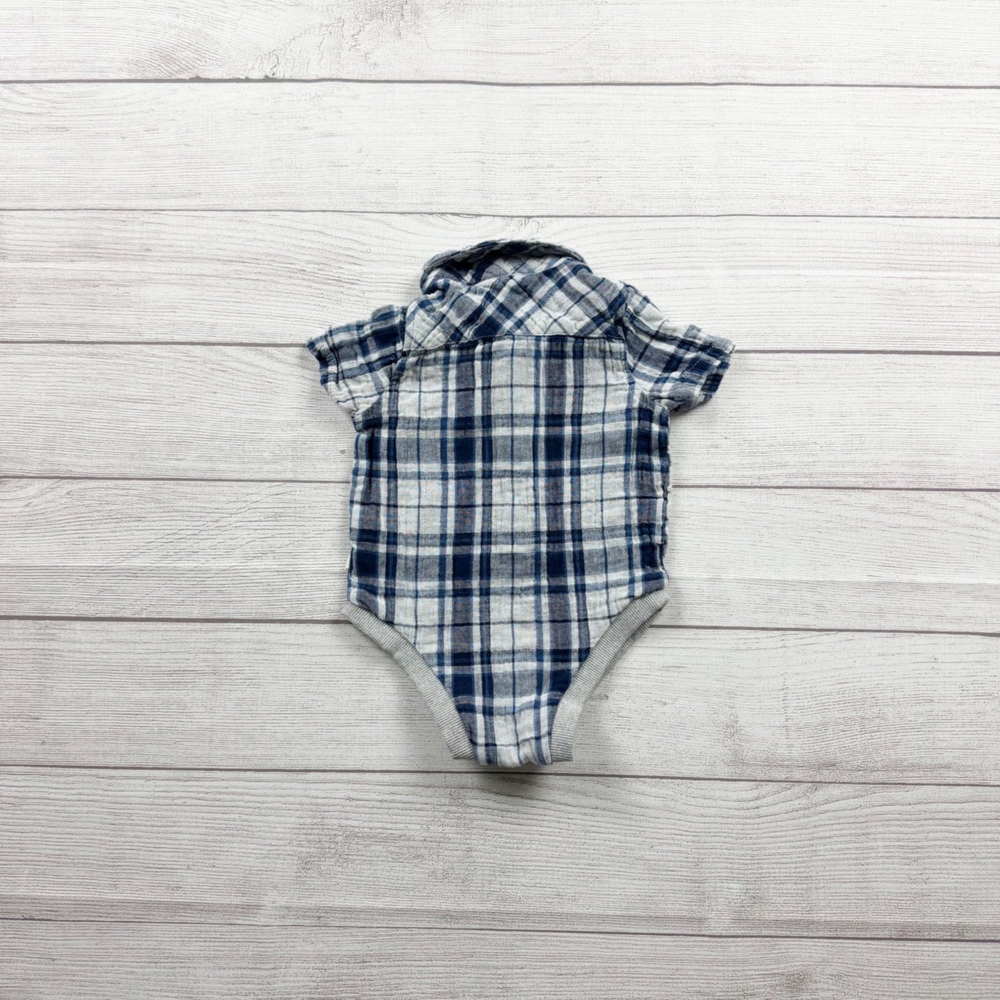Me & Henry Baby Bodysuit Plaid Collared Shirt-Style One-Piece 12-18 Months