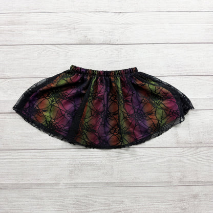 Toddler Halloween Tutu Skirt Spiderweb Print Black Overlay Costume Skirt 2T