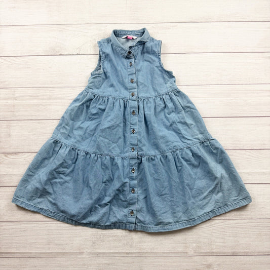 RuffleButts Girls Sleeveless Denim Button Front Tiered Collared Dress 7