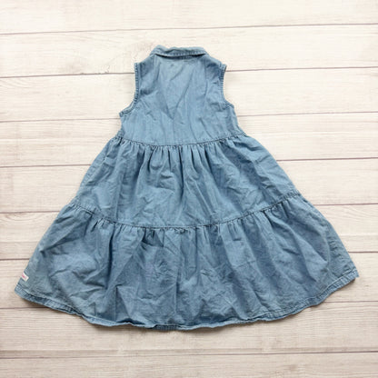 RuffleButts Girls Sleeveless Denim Button Front Tiered Collared Dress 7