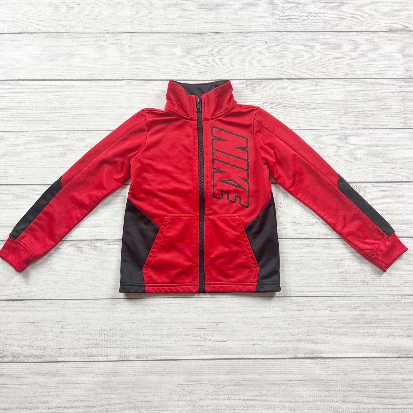Nike Boys Red Black Track Jacket Full Zip Athletic Jacket XS 4
