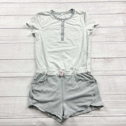 Lululemon Ivivva Girls Gray Short Sleeve Button Romper Stretchy Comfort 14