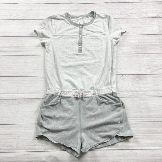 Lululemon Ivivva Girls Gray Short Sleeve Button Romper Stretchy Comfort 14
