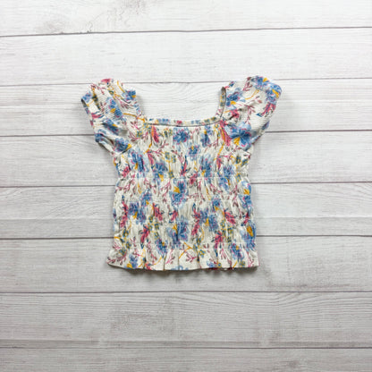 Old Navy Girls Floral Smocked Short Sleeve Top White Multicolor M 8