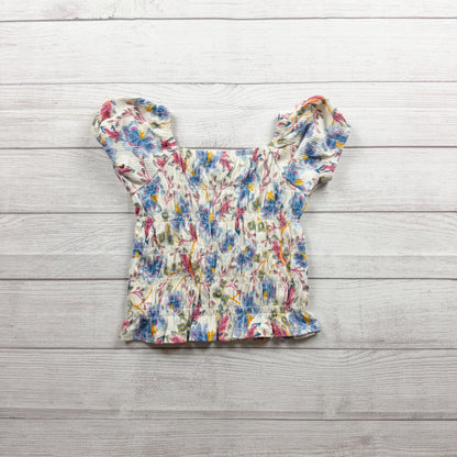 Old Navy Girls Floral Smocked Short Sleeve Top White Multicolor M 8