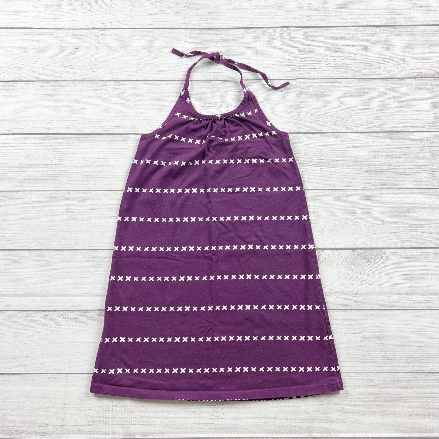 Hanna Andersson Halter Dress Purple White Pattern Stripe 120 S 6-7