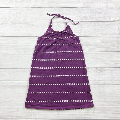 Hanna Andersson Halter Dress Purple White Pattern Stripe 120 S 6-7