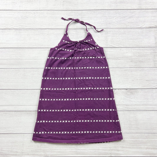 Hanna Andersson Halter Dress Purple White Pattern Stripe 120 S 6-7
