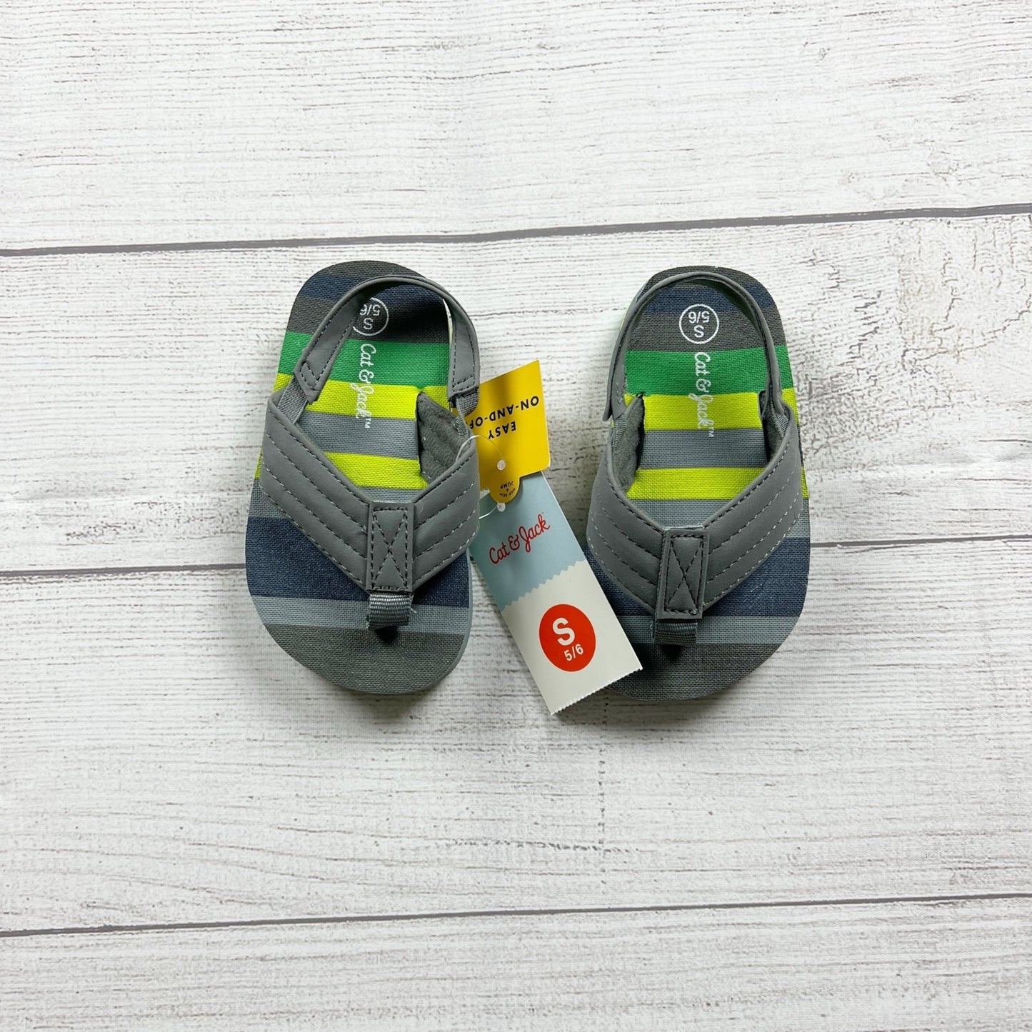Cat & Jack Toddler Flip Flops Stripe Sandals Summer Shoes NWT 5-6