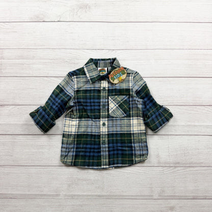 Bass Pro Outdoor Kids Toddler Flannel Shirt Plaid Button Up Long Sleeve NWT 2T
