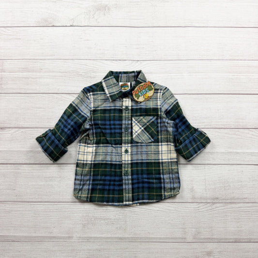 Bass Pro Outdoor Kids Toddler Flannel Shirt Plaid Button Up Long Sleeve NWT 2T