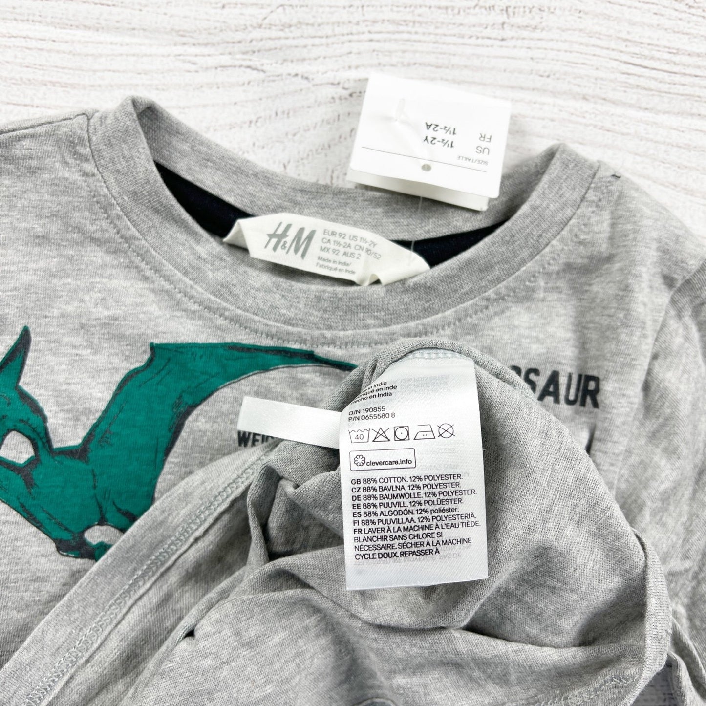 H&M Gray Dinosaur Graphic Long Sleeve Shirt Kids NWT 18-24 Months