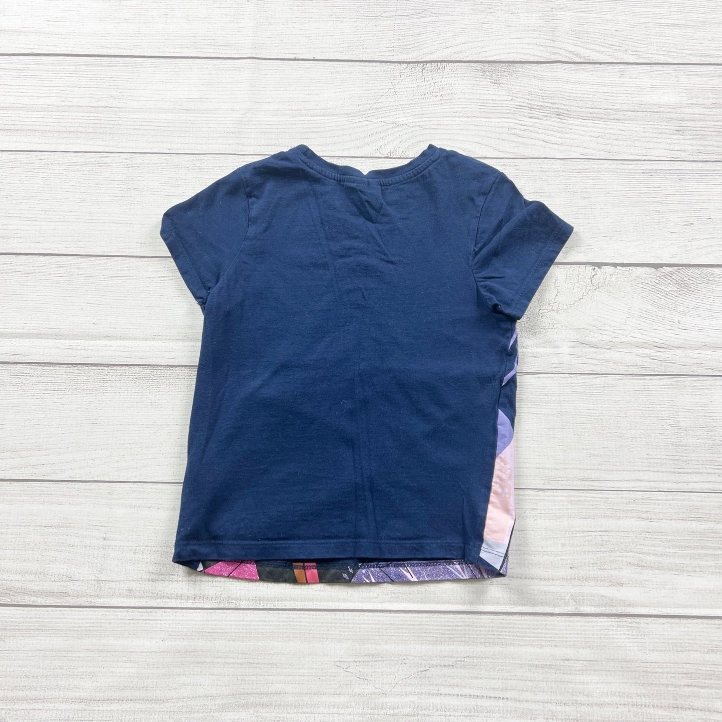 Disney Frozen Girls T-Shirt Navy Elsa Anna Glitter Graphic Tee 6-7