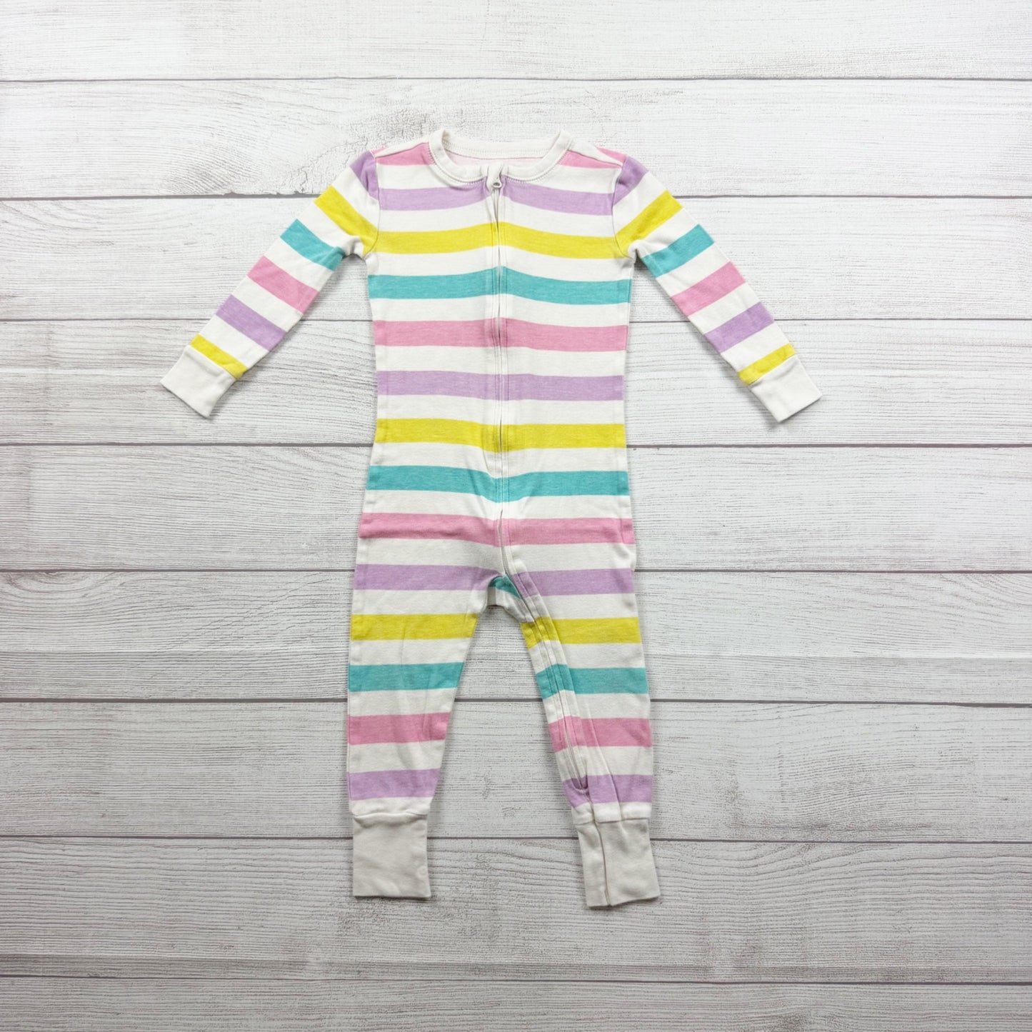 Old Navy Striped Zip Sleeper Colorful Pastel Long Sleeve Footless Pajamas 2T