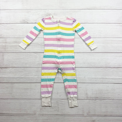 Old Navy Striped Zip Sleeper Colorful Pastel Long Sleeve Footless Pajamas 2T