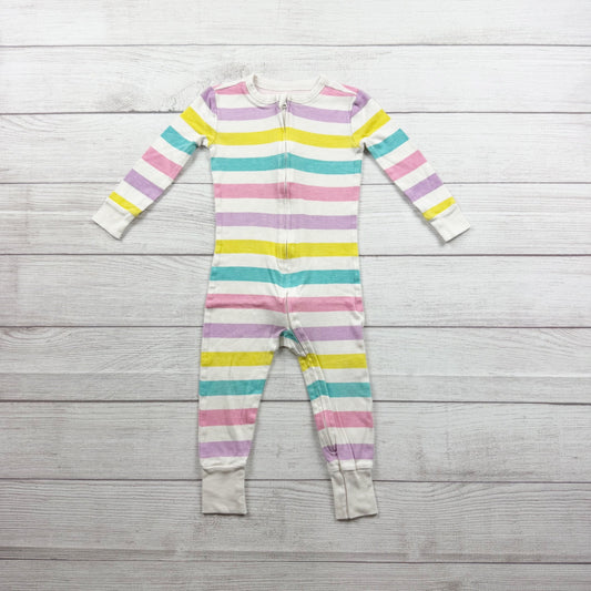 Old Navy Striped Zip Sleeper Colorful Pastel Long Sleeve Footless Pajamas 2T