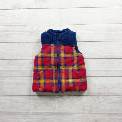 Tahari Kids Plaid Puffer Vest Navy Red Zip Front Lightweight 3T