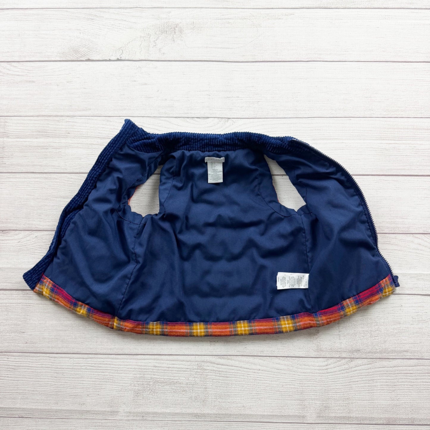 Tahari Kids Plaid Puffer Vest Navy Red Zip Front Lightweight 3T