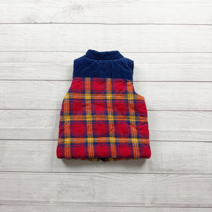 Tahari Kids Plaid Puffer Vest Navy Red Zip Front Lightweight 3T
