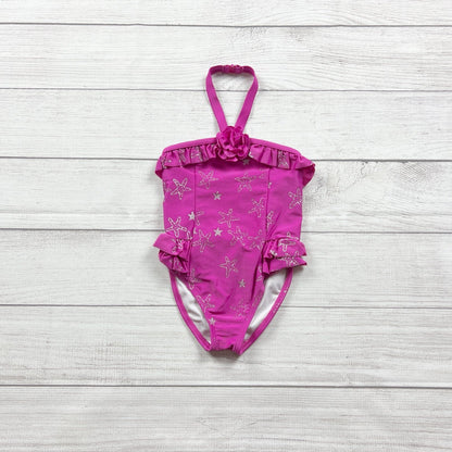 Gymboree Toddler Girl One Piece Swimsuit Pink Starfish Print Halter Ruffle 2T
