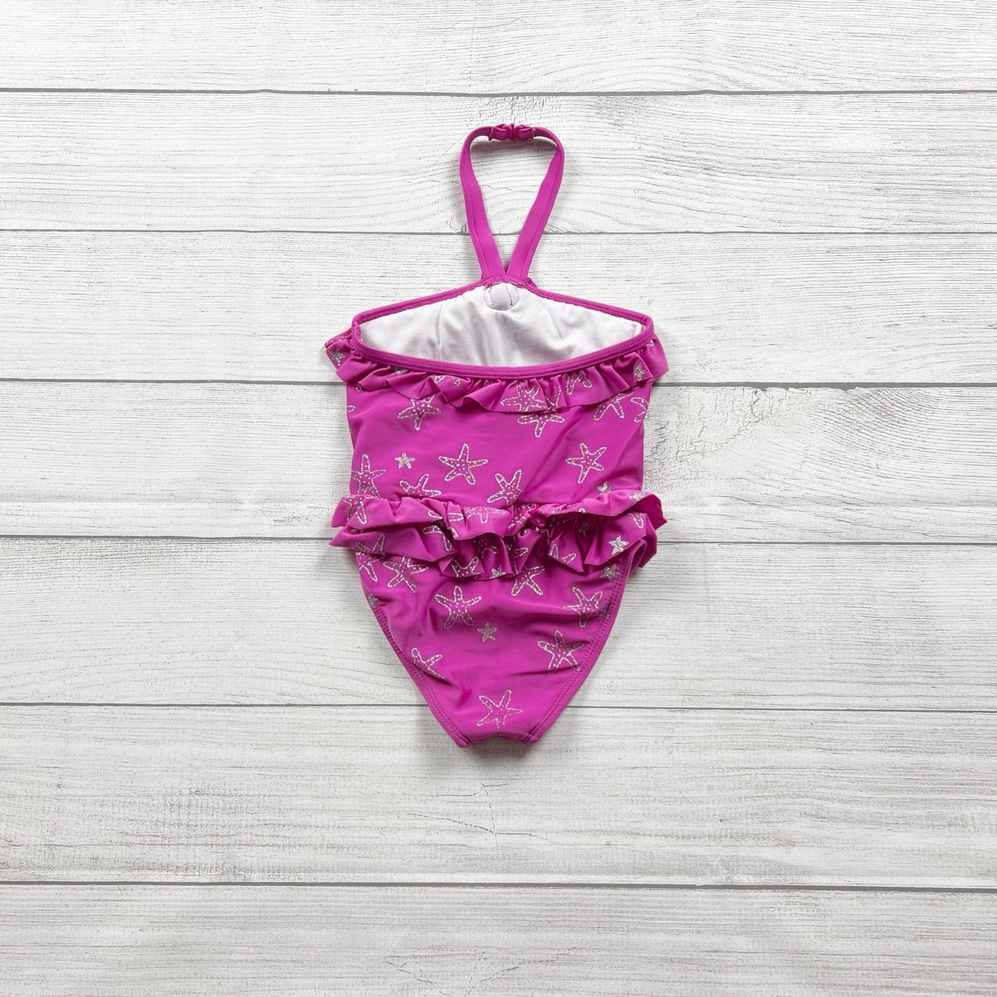 Gymboree Toddler Girl One Piece Swimsuit Pink Starfish Print Halter Ruffle 2T