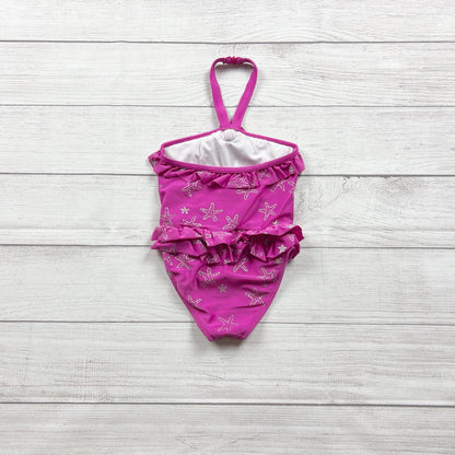 Gymboree Toddler Girl One Piece Swimsuit Pink Starfish Print Halter Ruffle 2T