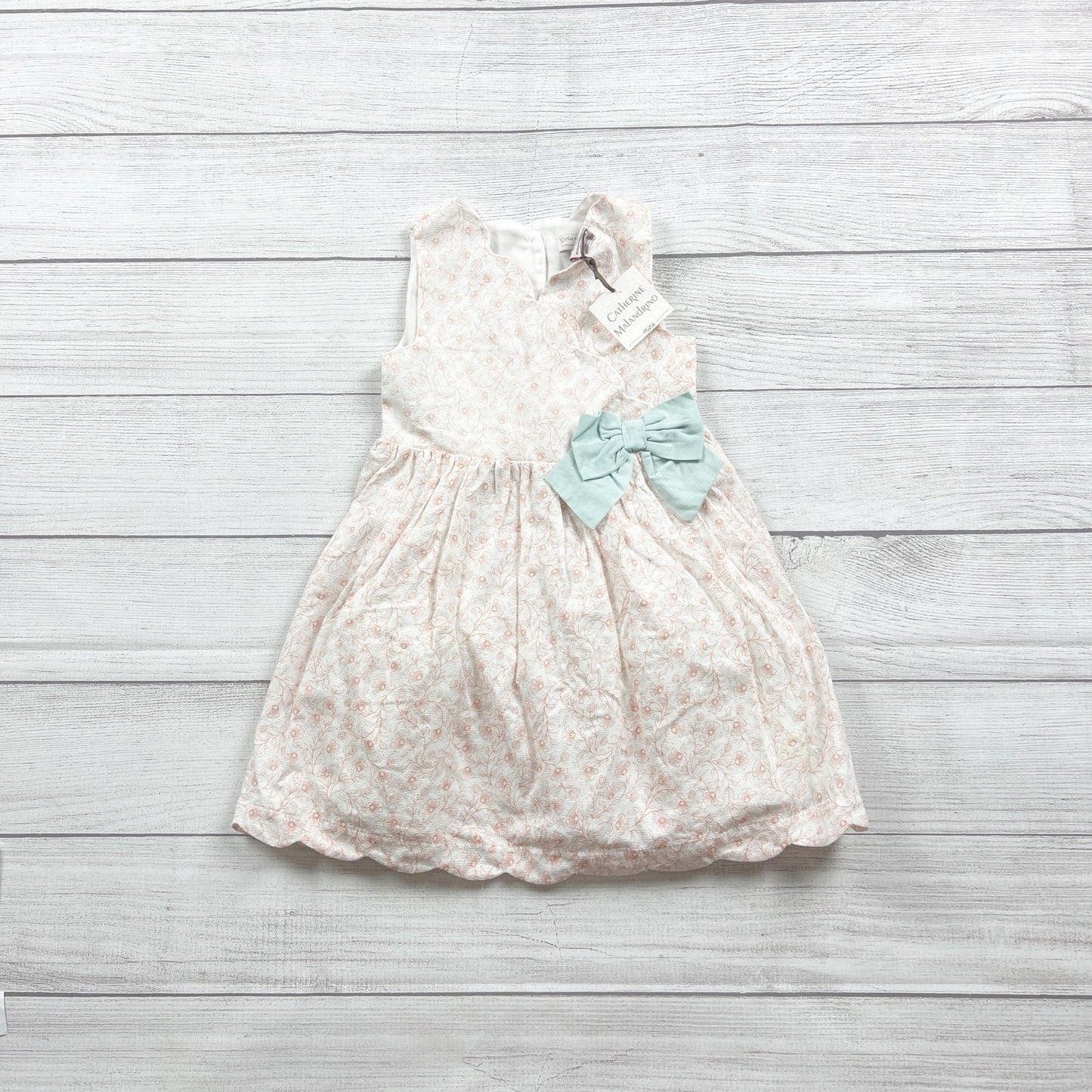 Catherine Malandrino Mini Floral Print Ivory Peach Girls Dress Bow NWT 3T