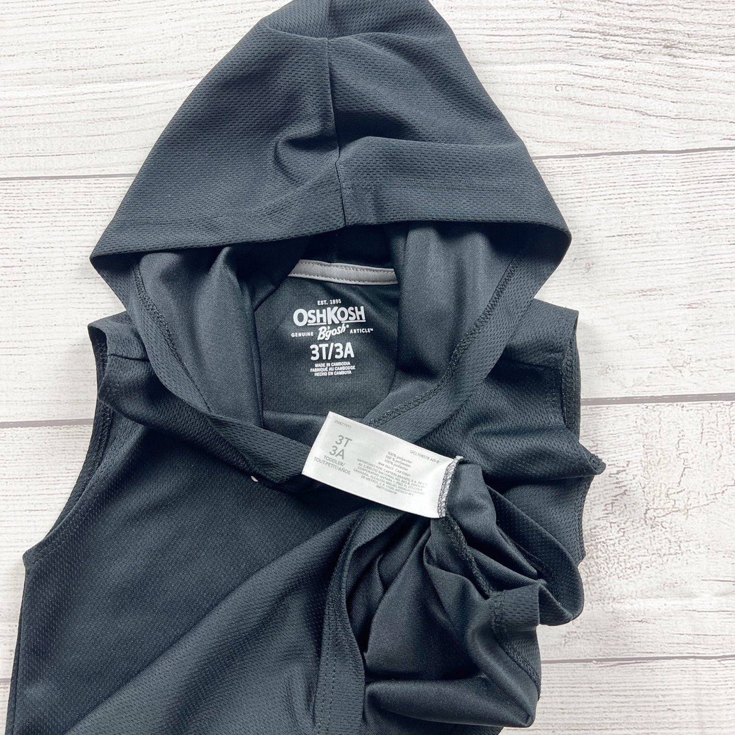 Oshkosh Boys Sleeveless Hooded Tank Black Lightweight Breathable 3T